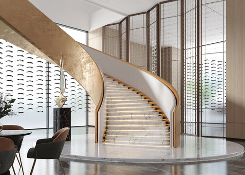 现代弧形铜艺楼梯