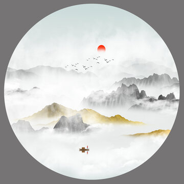 圓形水墨圖