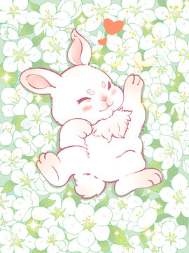茶花可愛兔子插畫