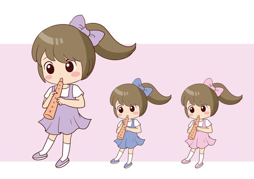 卡通吹豎笛女孩