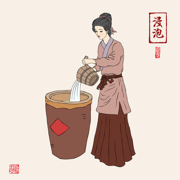 古代农妇倒水