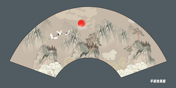 折扇祥云山水畫