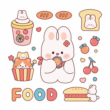 可愛兔子手賬美食日常貼紙素材