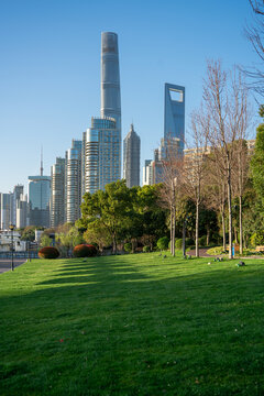 上海陆家嘴建筑和草坪