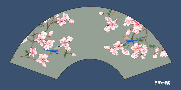 折扇花鳥插畫