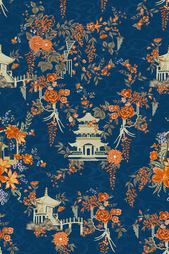 數(shù)碼真絲風(fēng)景花型