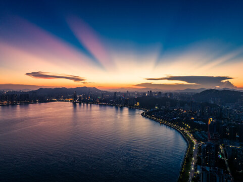 珠海香洲湾城市夜景航拍