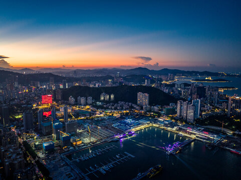 珠海香洲湾城市夜景航拍