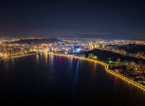 珠海香洲湾城市夜景航拍