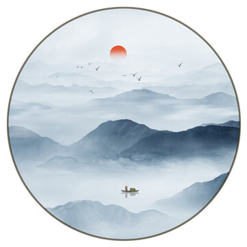 圓形山水圖