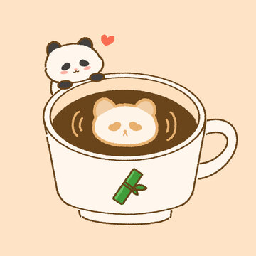 熊猫咖啡插画