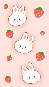 草莓兔子插画