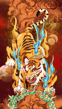 國(guó)潮十二生肖虎插畫(huà)