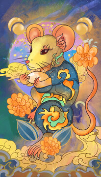 國潮十二生肖鼠插畫