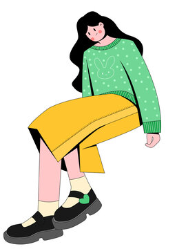 扁平風(fēng)黃色裙子坐著少女