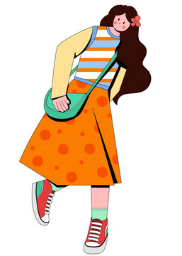 扁平風大波浪少女