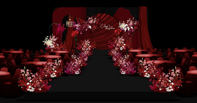 红黑婚礼舞台效果图