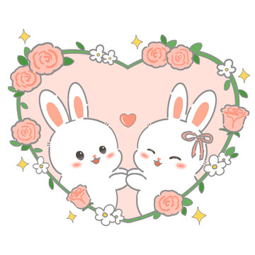 玫瑰兔子插画