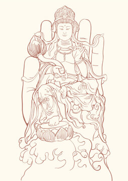 線條國畫白描風(fēng)格神話自在觀音