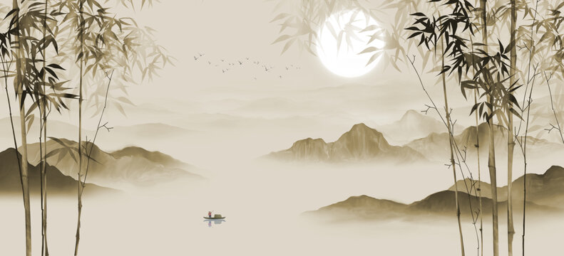 新中式山水背景墻