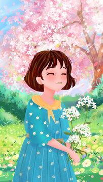 春天女孩手機殼櫻花