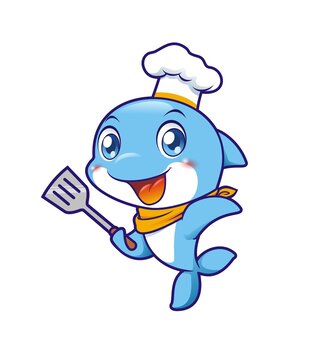 卡通可爱小海豚厨师