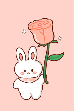 玫瑰花兔子插画