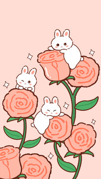 兔子玫瑰花插画