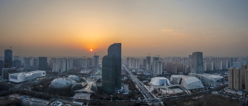 济南西部新场馆建筑群日落