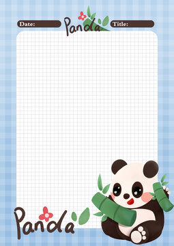 蓝色卡通动物熊猫拍纸本设计