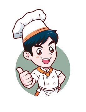 卡通年轻男性厨师竖大拇指半身