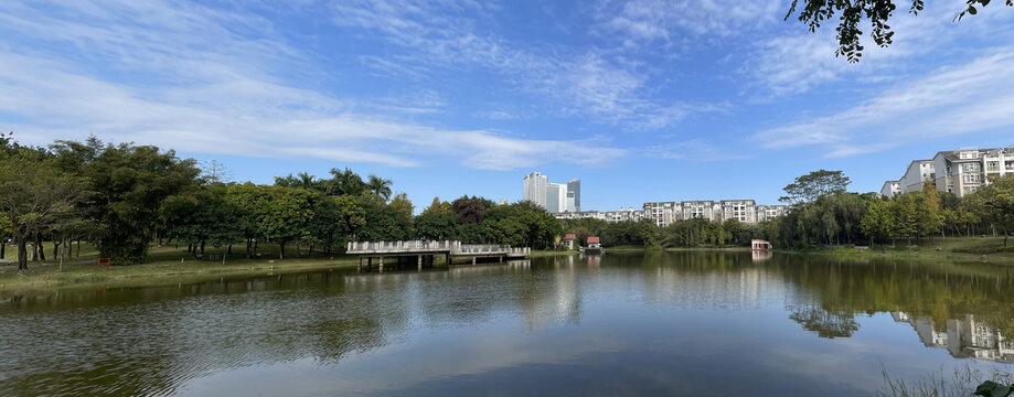 湖景绿景水景全景实拍楼书背景