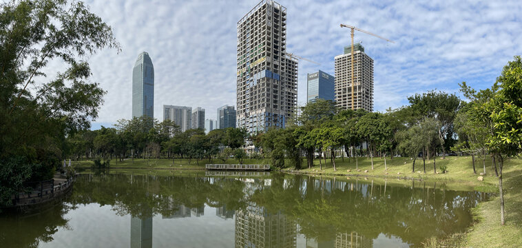 绿色宜居湖景花园高清实拍