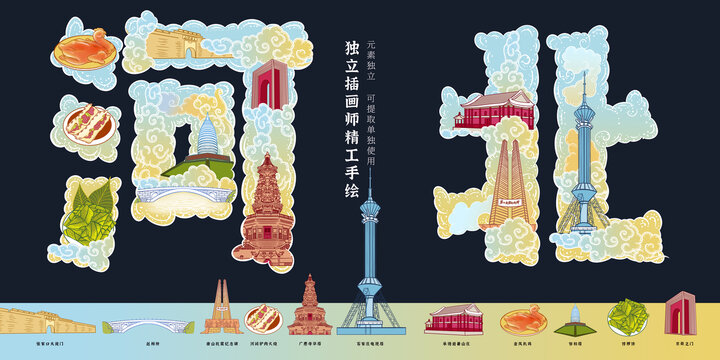 河北旅游城市宣传特产插画海报