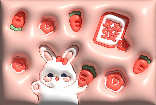 立體膨脹發(fā)財(cái)兔子橫版