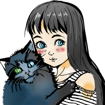 女孩抱猫