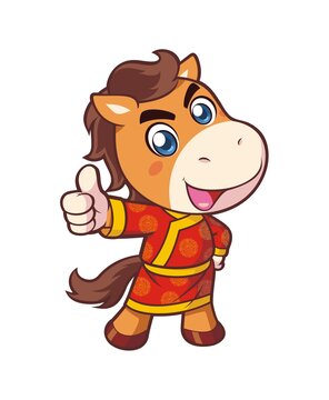 卡通可愛(ài)蒙古小馬豎大拇指