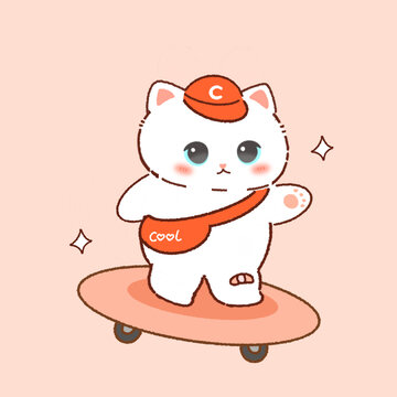 滑板小猫插画