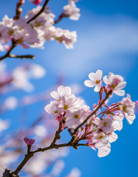春游踏青漫天盛开樱花蓝天白云