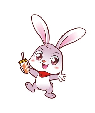 卡通可爱小兔喝奶茶
