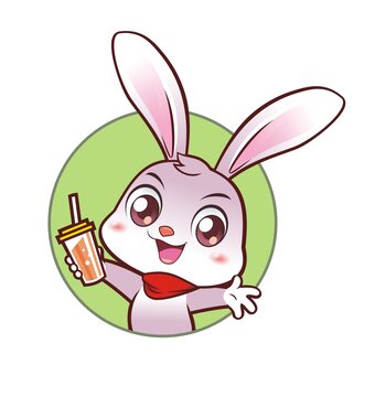 卡通可爱小兔喝奶茶半身