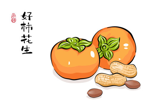 好柿花生柿子花生插畫