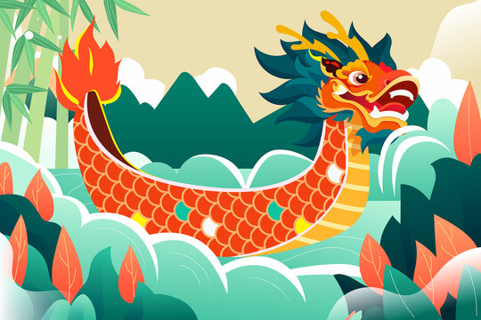 端午節(jié)賽龍舟傳統(tǒng)節(jié)日劃船插畫