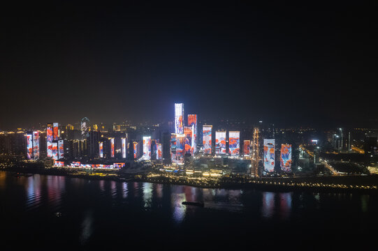 湖南金融中心城市夜景航拍