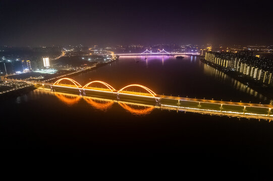 美丽长沙湘江大桥夜景航拍