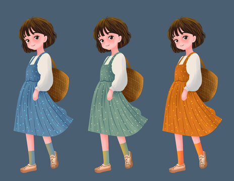 背簍女孩插畫系列