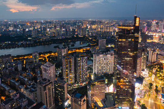 广西南宁城市风光夜景航拍