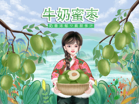 牛奶蜜棗包裝插畫