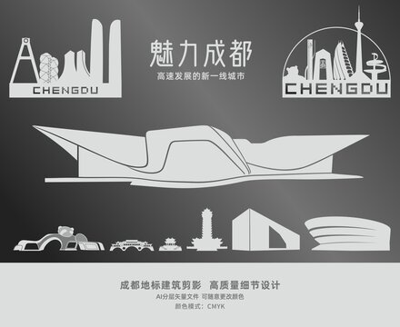 成都地標(biāo)建筑剪影