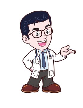 卡通中年男醫(yī)生做展示動作